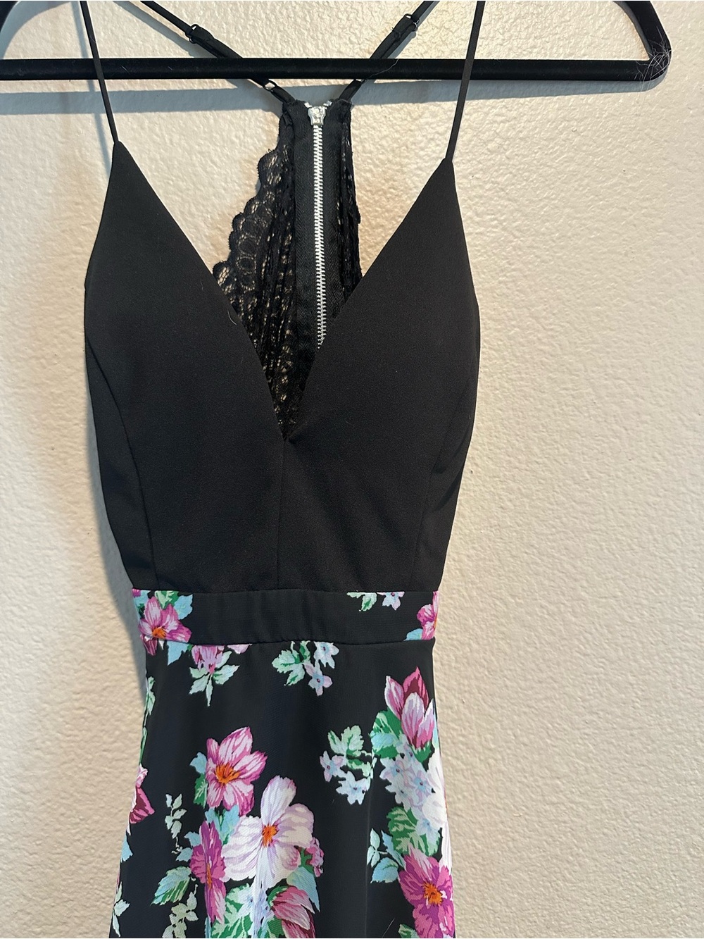 Black Floral V-Neck Spaghetti Strap Dress